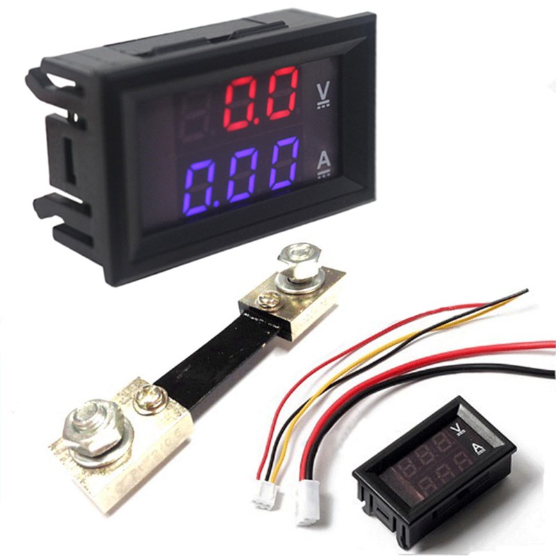 Dc 0-100V 10A 50A 100A 數字電壓表電流表紅+藍LED雙顯示電壓電流指示器監控檢測器