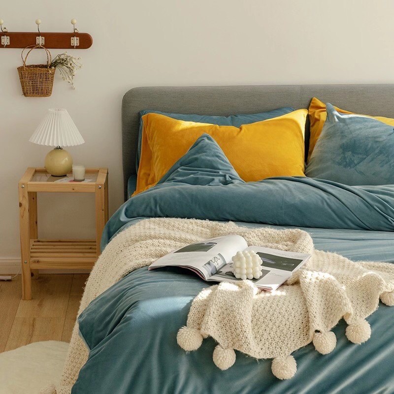 #S.S 可訂製暖絨雙人床包單人床包霧霾藍 天鵝絨 暖絨 絨布  防靜電寢具 ikea hola 無印 良品