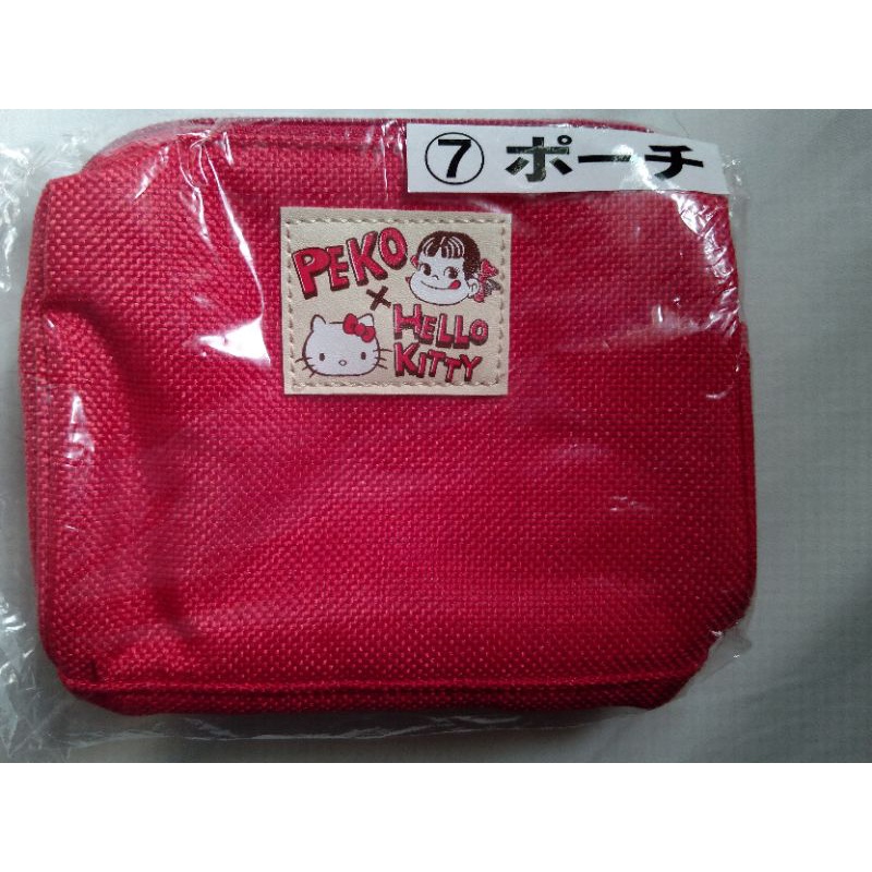 日本限定牛奶妹Peko×和Kitty圖案拉鍊包紅色