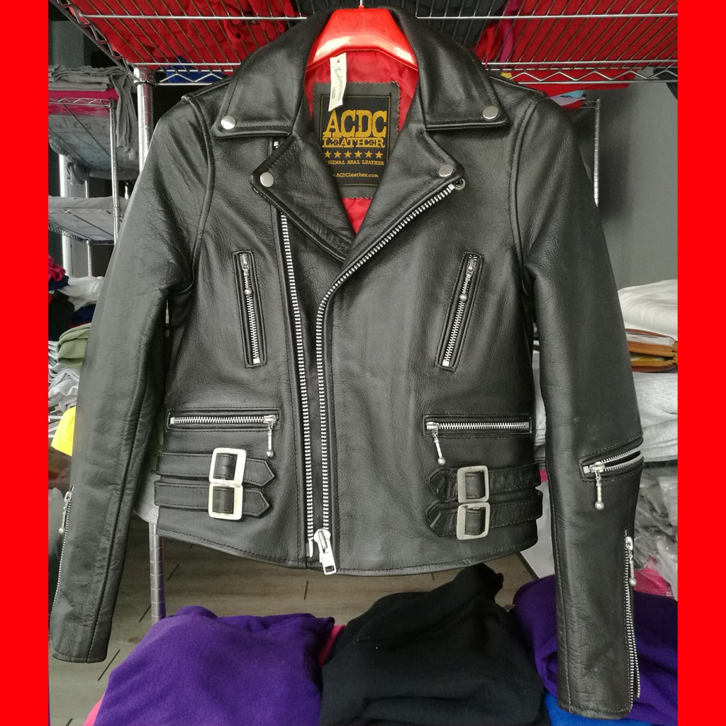 日本進口 ACDC 女版黑色水牛皮騎士外套皮外套重機皮衣龐克 原價$8800 特價$3280