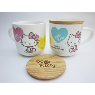 正版 HELLO KITTY 凱蒂貓 Hello Kitty QQ 馬克杯 附木蓋 水杯 茶杯 附蓋馬克杯 泡茶杯