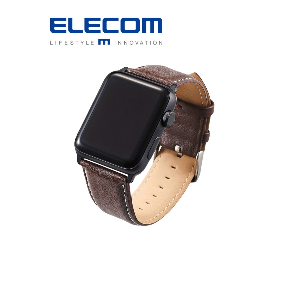 (福利品)【日本ELECOM】Apple Watch 42-45mm皮革錶帶 棕 通路退回/盒損/未清標  出清商品