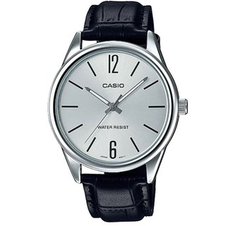 【CASIO】經典商務型男指針真皮腕錶-數字銀面(MTP-V005L-7B)正版宏崑公司貨