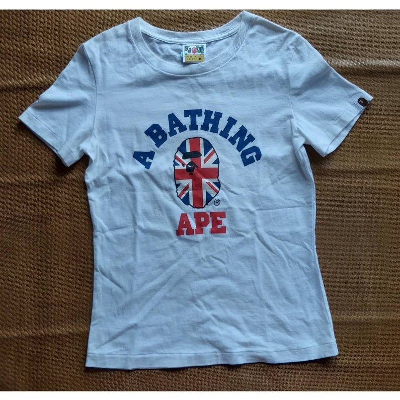 日本潮牌 A Bathing Ape 二手 日本製 白色 全棉 英國國旗版LOGO 短袖 T恤 女XS號