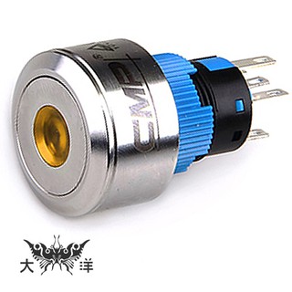 22mm 不鏽鋼金屬圓邊框平面中心燈有段開關 DC12V DC24V AC110V SH2202B 大洋國際電子