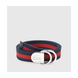 全新 GUCCI kids 中性雙環扣條紋帆布皮帶 258158-H90WJ (S)