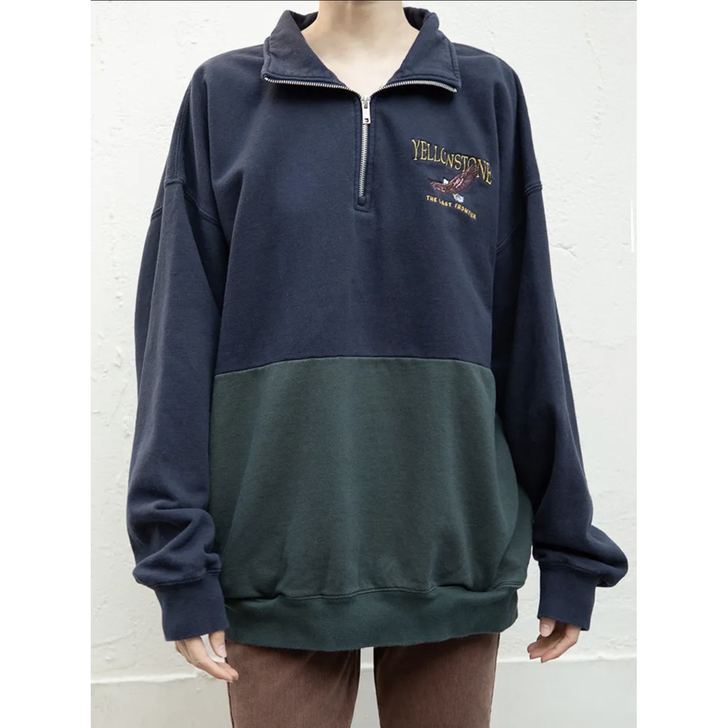Brandy Melville 拼色黃石翻領衛衣missy Yellowstone Sweatshirt 蝦皮購物