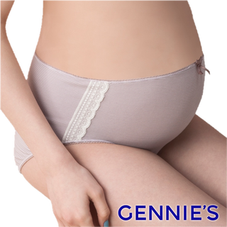 【Gennies 奇妮】咖啡紗蕾絲花邊孕婦中腰內褲-條紋粉(GB35)