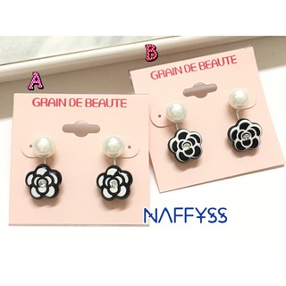 Naffyss✿ 韓國正品GRAIN de BEAUTE甜美小香風山茶花玫瑰薔薇珍珠水鑽兩截式耳環