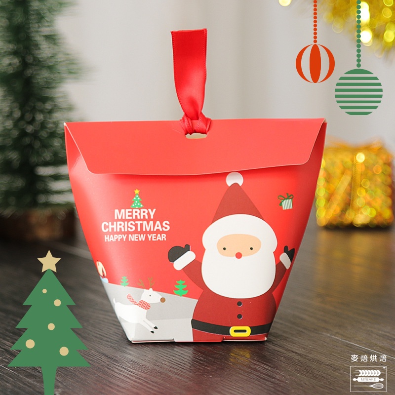 【麥焙】【50入 附贈緞帶】聖誕糖果盒 紅色款 紙盒 烘焙包裝 餅乾禮盒 聖誕節 禮物 聖誕包裝 平安夜