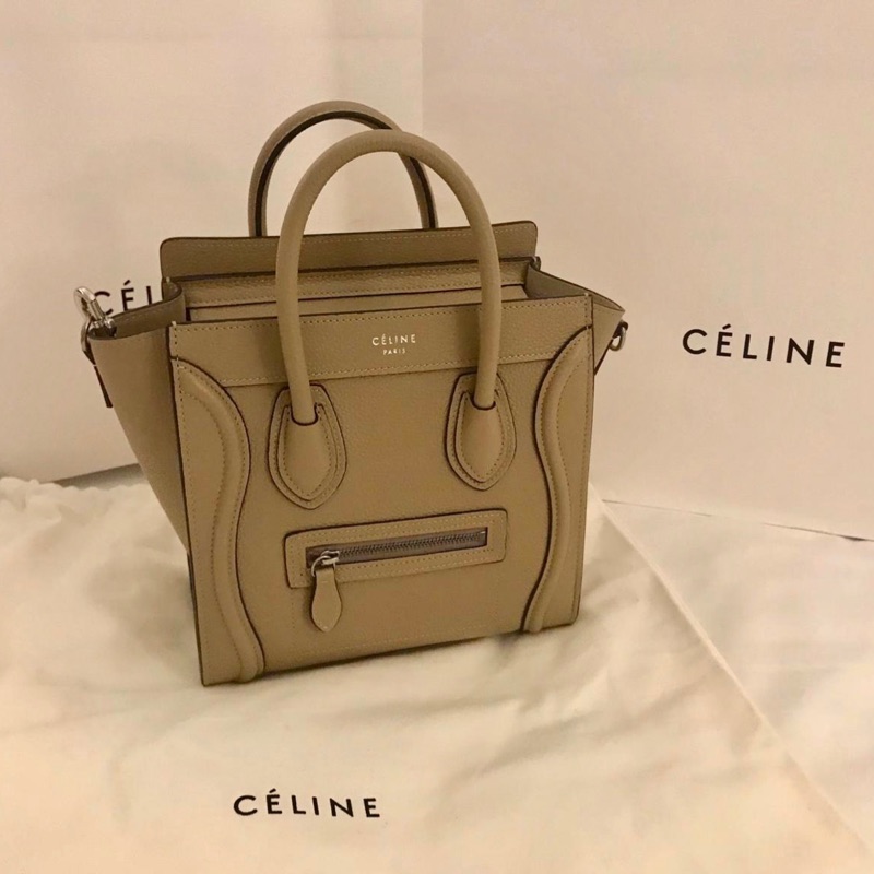 Celine luggage nano 笑臉包 囧包 焦糖奶油色 舊logo 舊標 絕版 Céline