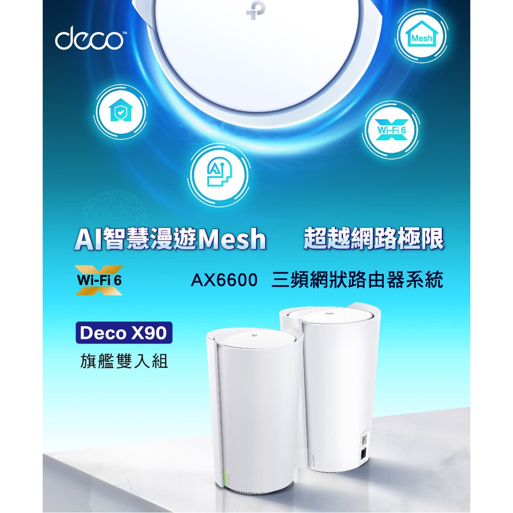 全新含發票~TP-Link Deco X90 AX6600 三頻WiFi 6 網狀Mesh Wi-Fi路由器 無線分享器