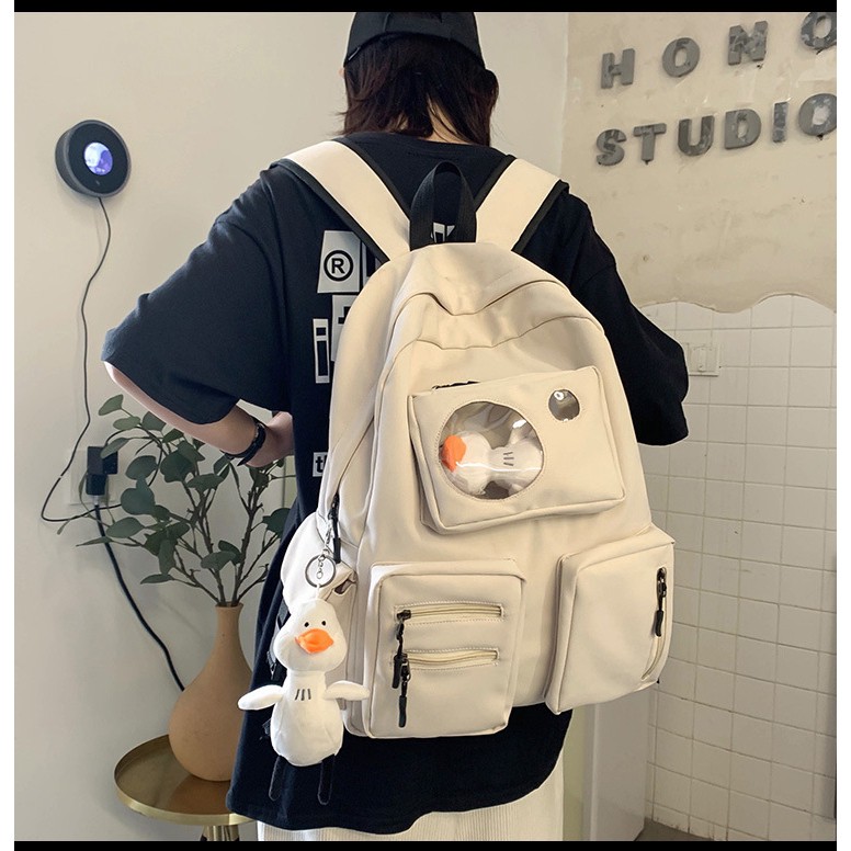 潮包推薦 三色可選 新款韓版學院工裝風個性潮后背包時尚休閑學生書包大容量雙肩包 蝦皮購物