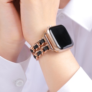 適用於 蘋果手錶金屬錶帶 Apple Watch 7 45mm 41mm 44mm 40mm 不銹鋼鏈 皮革錶帶 牛仔鏈