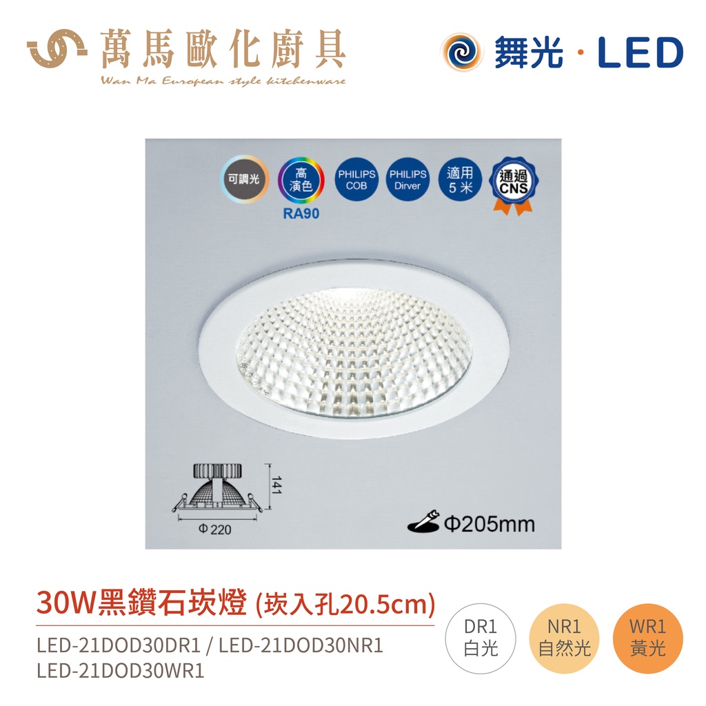 舞光 黑鑽石 崁燈 LED-21DOD 崁孔20.5cm 適用5米高環境 全電壓 30W / 45W