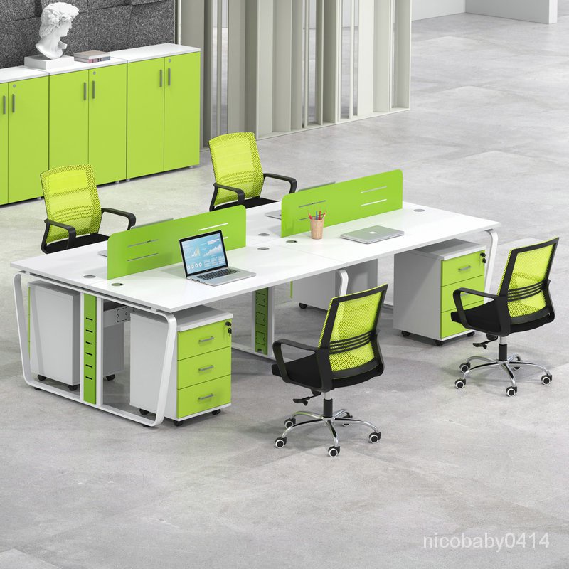 【公司職員辦公桌】辦公傢具 職員辦公桌椅組閤帶屏風 4人位員工桌椅 現代簡約電腦桌 RED3
