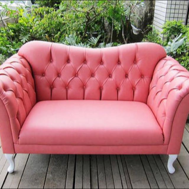 二手傢俱出清 蜜桃粉色雙人貴妃椅 歐式沙發  古典沙發 復古沙發 搬家出清