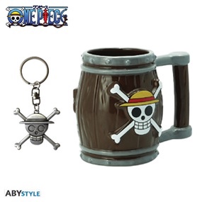 ≡MOCHO≡ 現貨 ABYstyle 航海王 禮盒組5 木桶型馬克杯+合金骷髏鑰匙圈