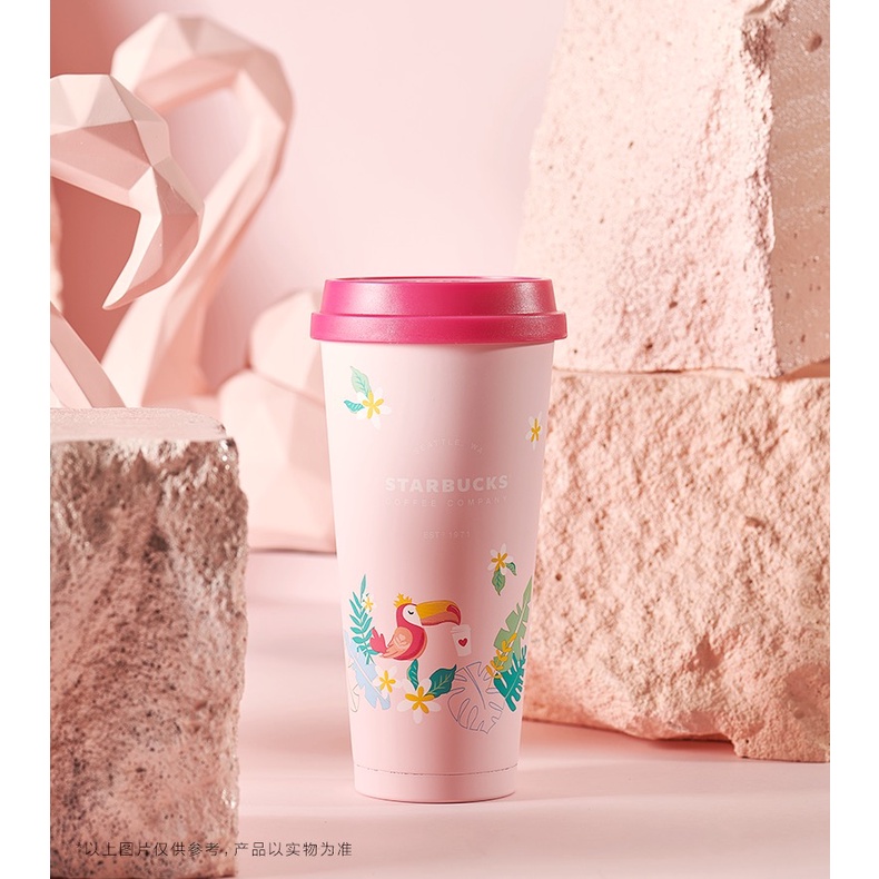 Starbucks官方正品！星巴克杯子大嘴鳥粉色款不銹鋼桌面杯高顏值粉色茶水奶茶杯咖啡杯500ml
