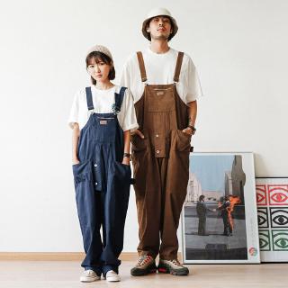 情侶款日系潮牌連身工裝褲男復古寬鬆背帶褲休閒長褲吊帶褲