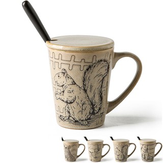 5Cgo創意北歐風宜家陶瓷馬克杯動物圖騰杯子喝水杯咖啡杯泡茶杯辦公水杯INS松鼠斑馬鹿熊563046034927
