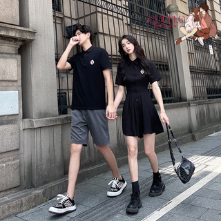 【COUPLE】🔥台灣現貨🔥2022新款情侶裝夏裝女短袖連衣裙收腰設計感男T恤衫套裝