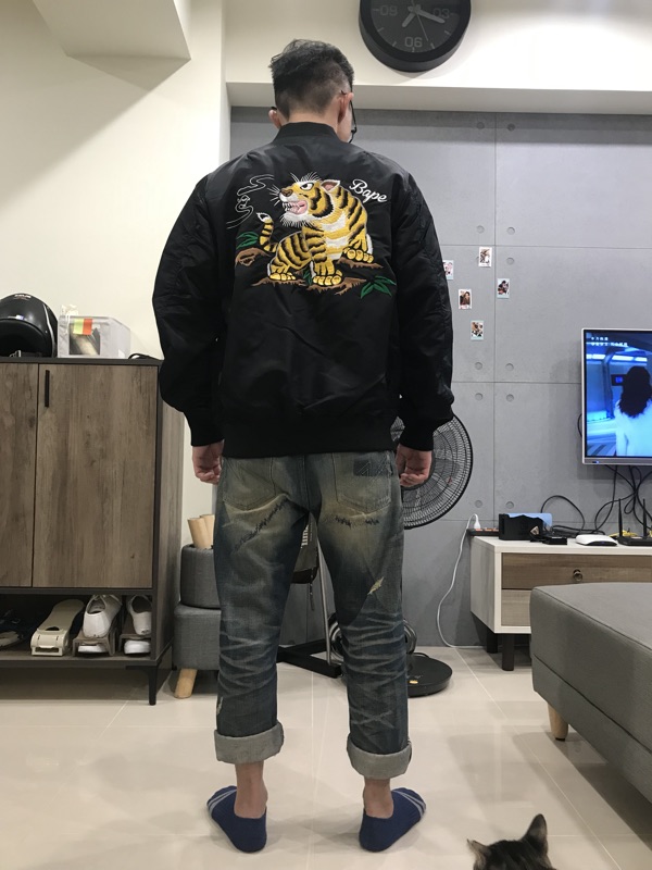 bape tiger embroidery reversible light bomber