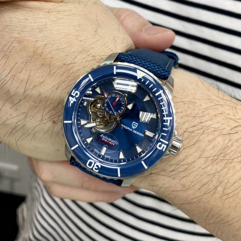 PAGANI DESIGN帕加尼 國外限定款 陶瓷圈 可旋轉框機械錶雙材質錶帶