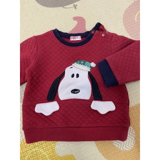 二手童裝 snoopy 80cm 厚款長袖上衣1-2歲 聖誕紅 史努比