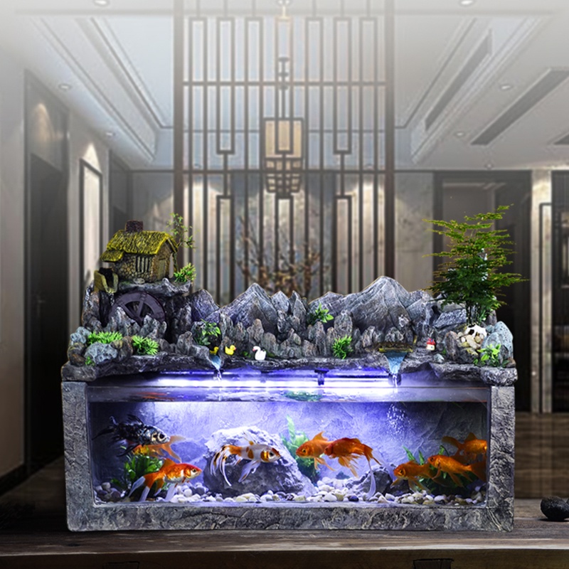 【小魚缸 魚缸風水】金魚缸水族箱客廳大型桌面懶人超白玻璃創意生態免換水家用假山
