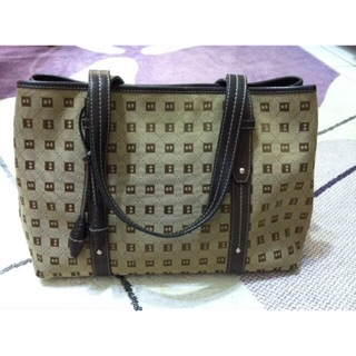 真品 Bally 經典logo緹花 咖啡色 肩揹包