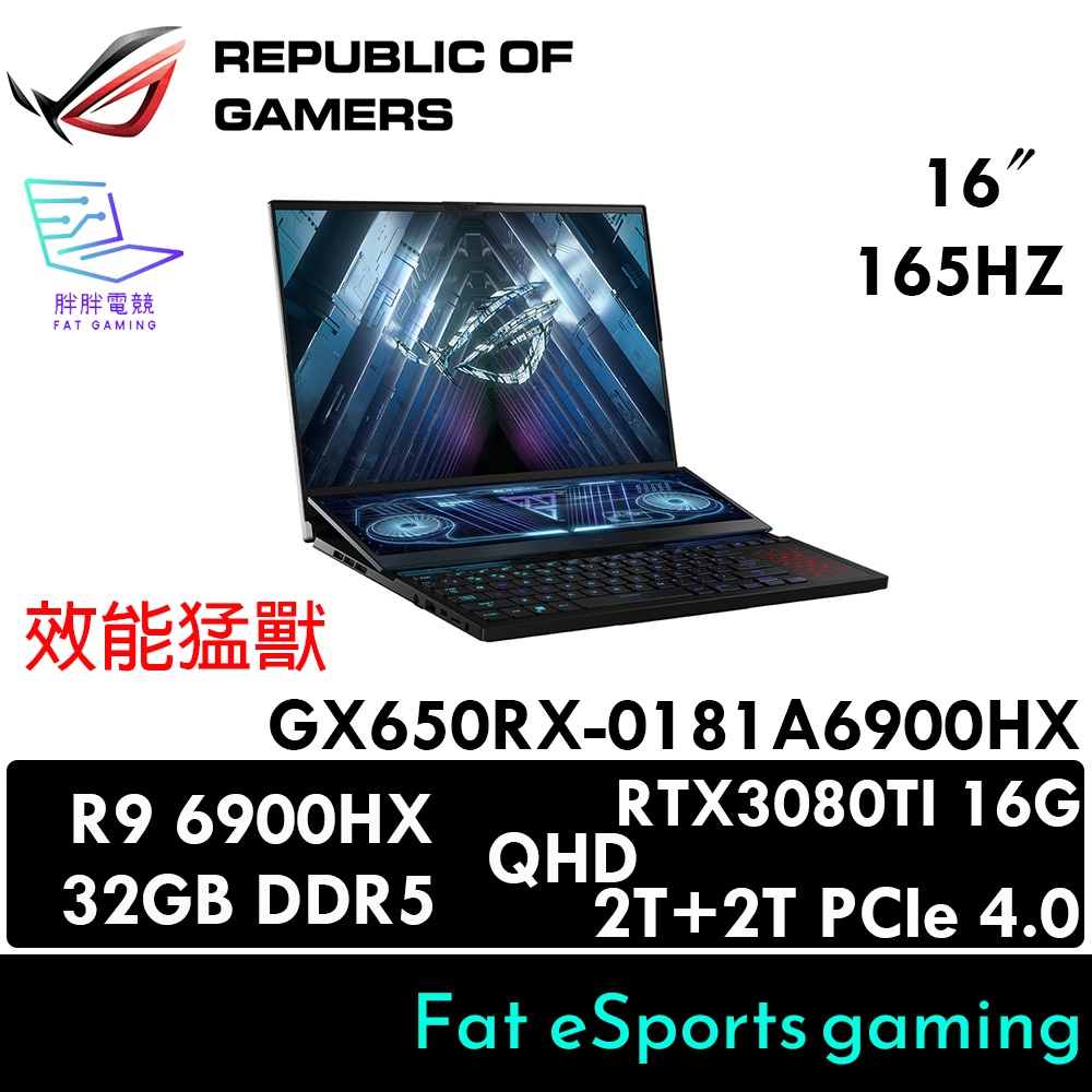【胖胖電競】GX650RX-0181A6900HX 華碩頂規電競筆電 RTX3080TI/32G/4TB/AMD R9!