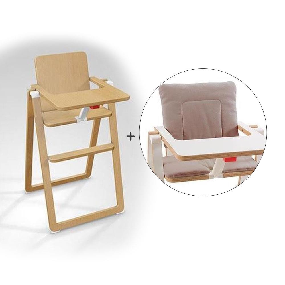 奧地利 SUPAflat 兒童折疊高腳餐椅(原木色)+坐墊(灰卡其)[免運費]
