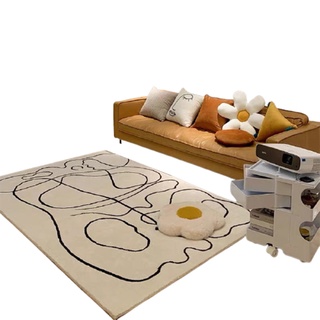 ins北歐簡約線條地毯黑白加厚客廳臥室床邊毯抽象現代家用 茶幾墊