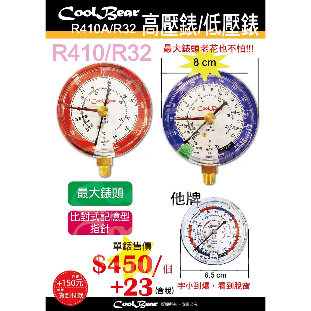 CoolBear R410A/R32 高壓錶 低壓錶