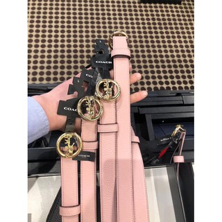 ⭐️英倫小闆娘⭐️COACH 粉真皮荔枝紋 馬車扣頭皮帶 只L ~全新台灣