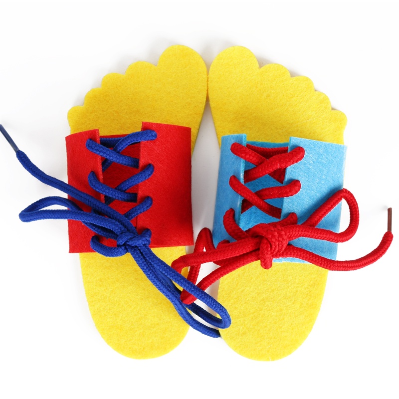 手工創作幼兒園區角玩具活動區生活區益智區域自制系鞋帶拖鞋穿線教具材料