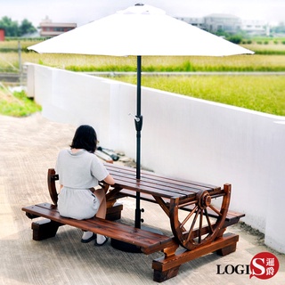 LOGIS｜車輪休閒桌椅 啤酒桌 桌椅一體 戶外用抗曬耐雨 防腐木 觀景陽臺 庭院室外桌椅 復古花園 庭園【CC30】