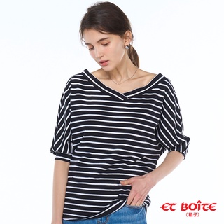 BLUE WAY ET BOiTE 箱子-V領條紋七分袖TEE