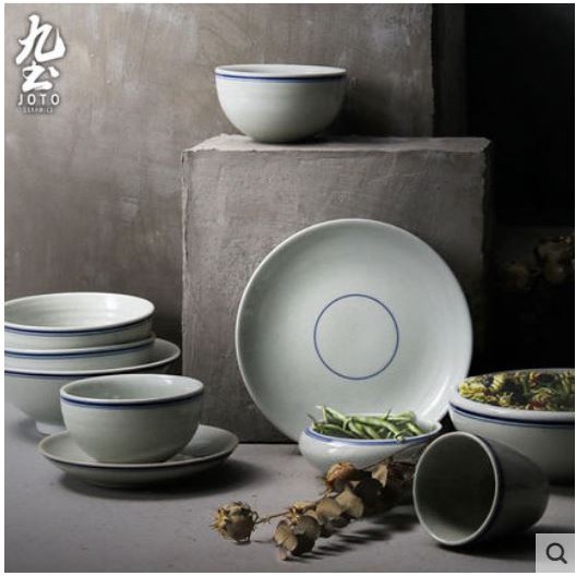 九土復古中式陶瓷家用餐具18件套裝組復古中式陶瓷家用餐具復古餐具套裝組米飯碗湯碗麵碗深盤淺盤圓盤碗公湯杯CJR0050