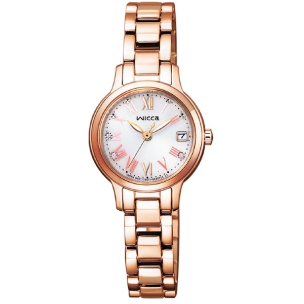 CITIZEN星辰錶 NEW WICCA系列(KH4-963-11) 粉紅金公主系光動能腕錶/玫瑰金/白面24mm