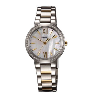 ORIENT東方錶 女時尚晶亮珍珠貝石英錶 鋼帶款 銀色 FQC0M003W
