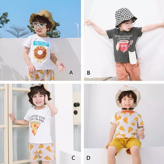 go cool shop臺灣出貨現貨兒童 全棉 t恤 印花 甜甜圈 PIZZA 短袖 上衣1070336