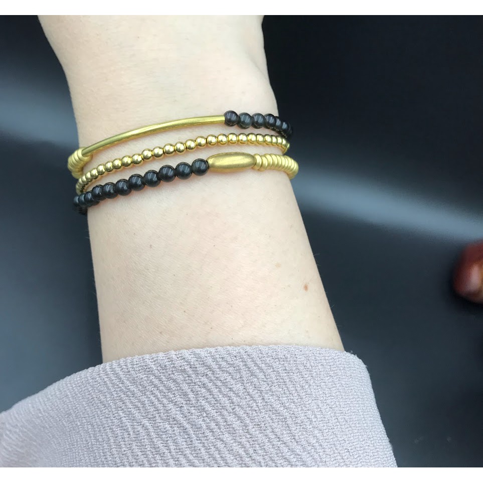 Lgs飾品 男女手環 原創繞三圈4mm黑曜石黃銅手環 也可當項鍊 個性藝術氣質 原創設計款網路獨賣 男女手圍15 19 蝦皮購物