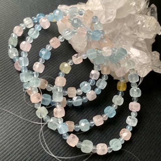 小極品-高冰透彩虹仙款摩根石/海藍寶/綠柱石透料【6-7mm】(單圈)寶石切方糖塊ღ手珠手鍊DIY串珠隔珠項鍊•水晶退坑