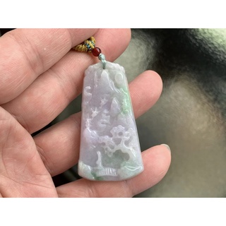 天然翡翠A貨 糯種 淡紫山水 項鍊 送證書 翡翠掛件 【琪臻珠寶 Qi-Zhen Jewelry】免運