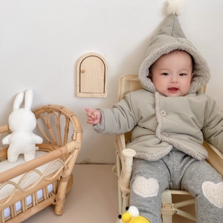 男童女童寶寶嬰兒秋冬純色加絨保暖可愛連帽長袖外套上衣