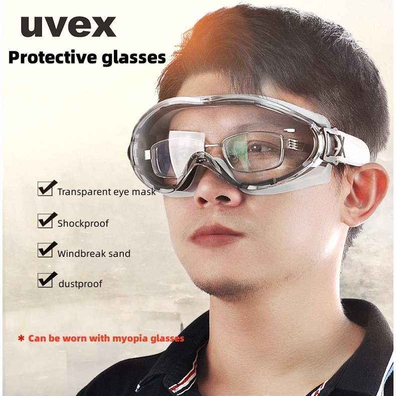 Uvex安全護目鏡防霧防衝擊透明防護眼鏡防風防沙騎行工業勞動護目鏡
