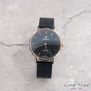 MIRRO 氣質女孩 水晶玻璃 腕錶 38mm-網狀米蘭鋼帶/黑面玫瑰金 [ 秀時堂 ]