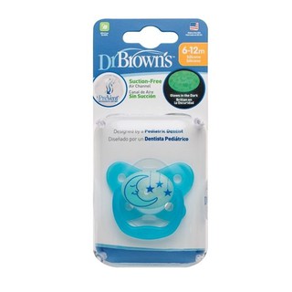 美國Dr Brown 布朗博士PreVent功能性夜光安撫奶嘴 藍2入6-12個月(附收納盒)